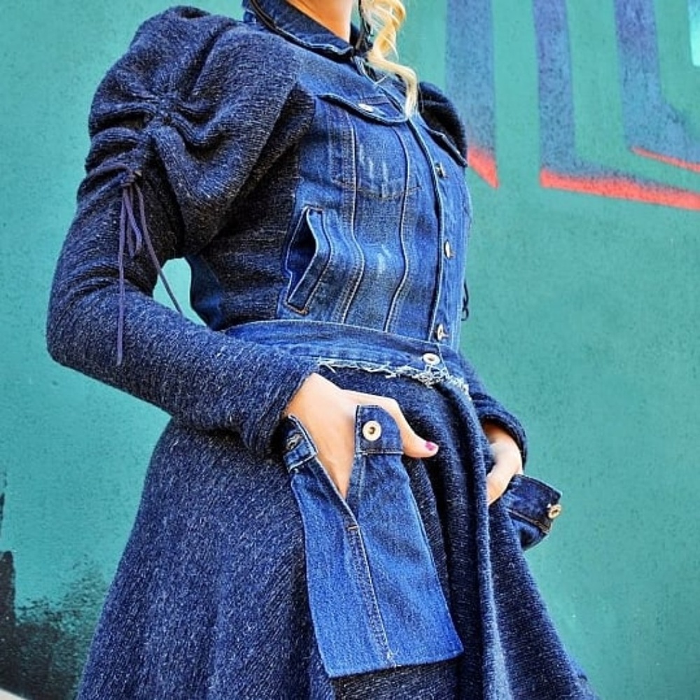 Denim and Wool Knit Coat